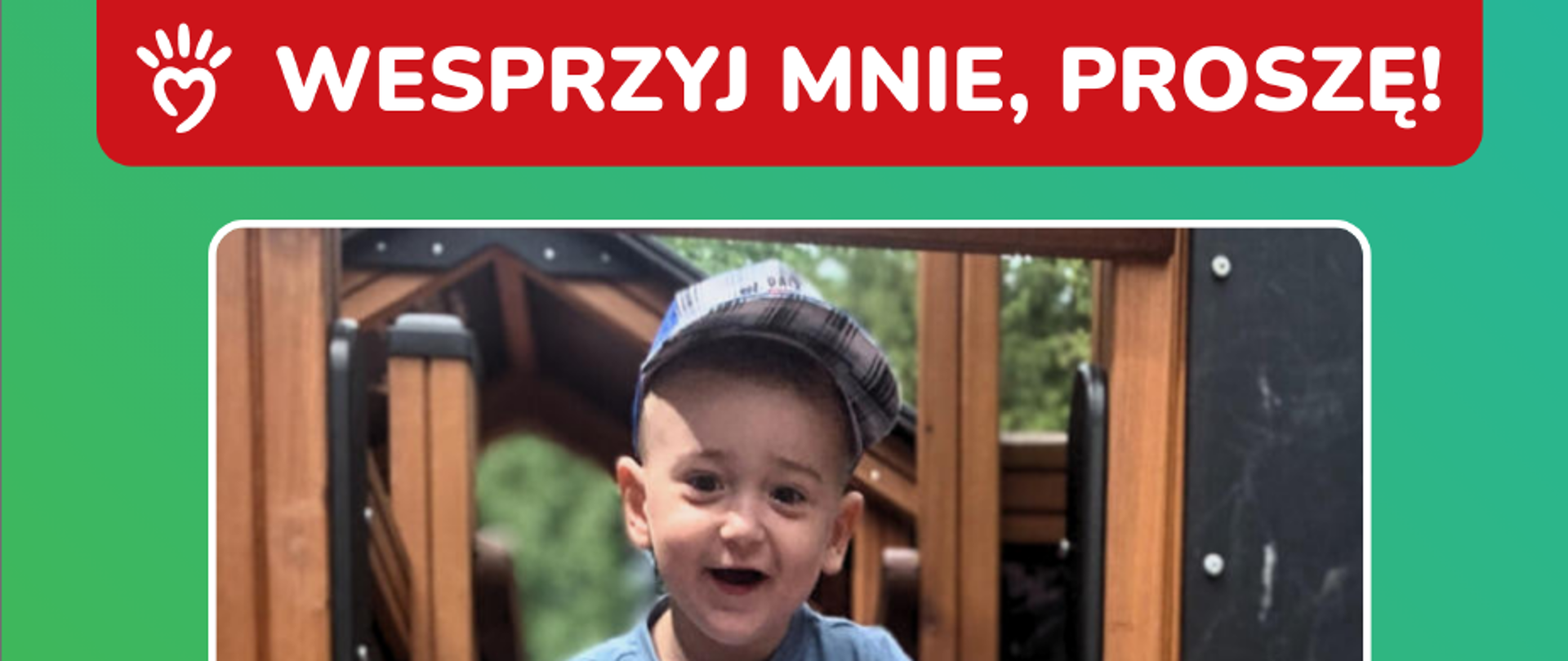 Plakat przedstawia uśmiechniętego chłopca, Szymona Zelenta, który choruje na dystrofię mięśniową Duchenne'a. Na plakacie znajdują się informacje o możliwości wsparcia finansowego poprzez przelew, SMS lub przekazanie 1,5% podatku. Na dole widnieje logo organizacji Siepomaga.pl oraz link do strony internetowej z historią Szymona.
