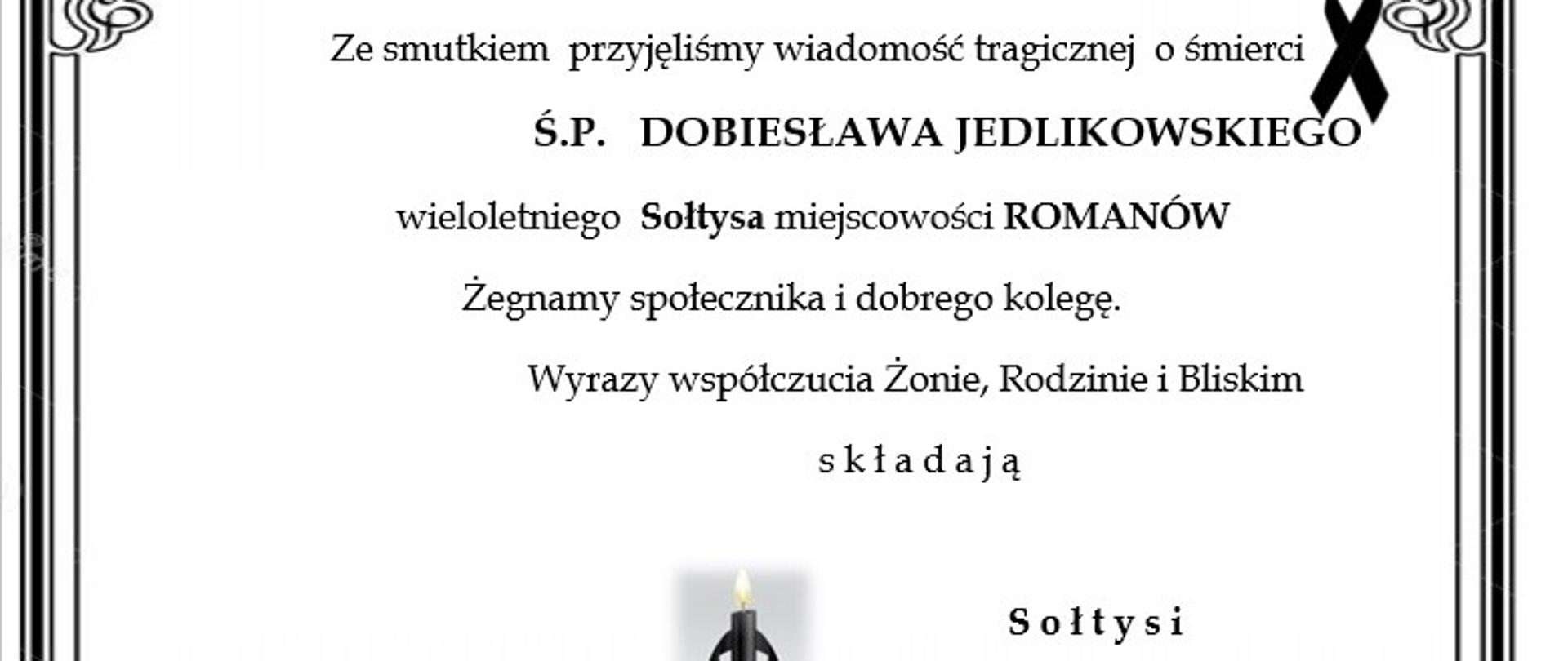 Kondolencje Dobiesław Jedlikowski od Sołtysów