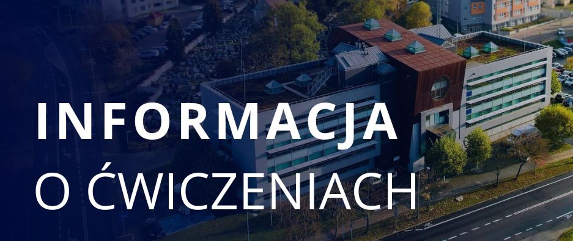budynek na tle miasta, na to nalozony cień i napisy