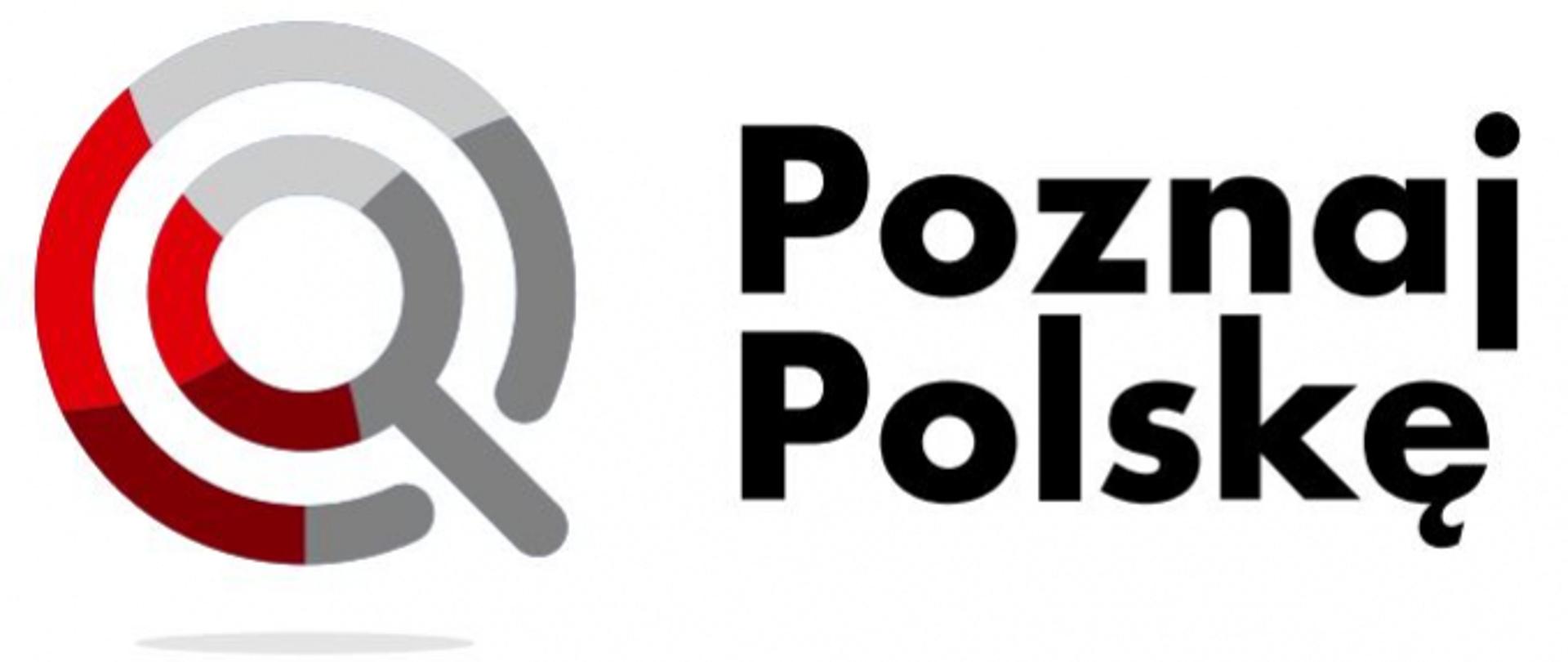 Logo Poznaj Polskę z białoszarą lupką w niepełnym kole