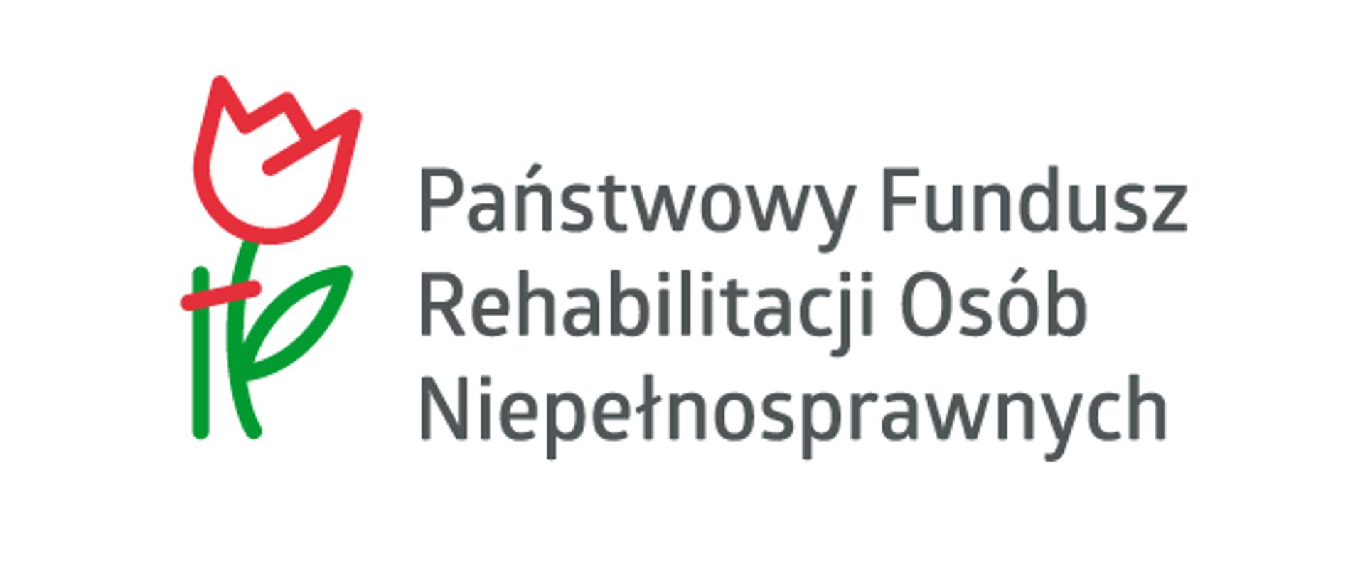 Logotyp Państwowego Funduszu Rehabilitacji Osób Niepełnosprawnych zawierający piktogram tulipana