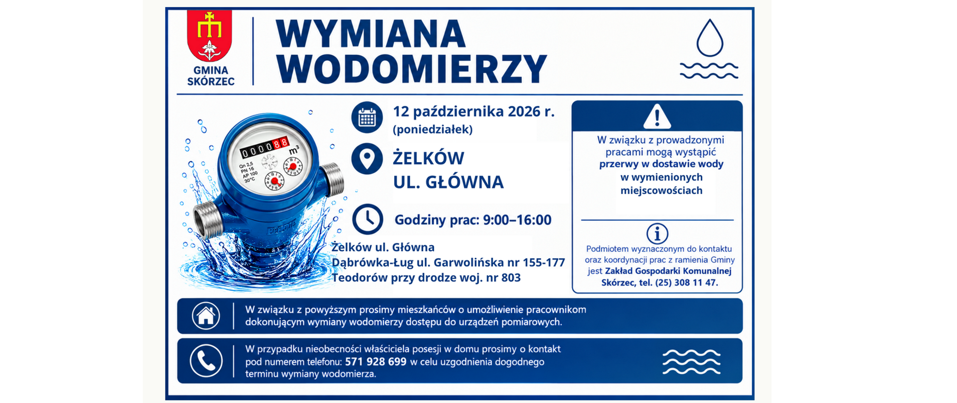 Wymiana wodomierzy Żelków I - 12 października 2026 r.