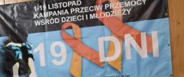 Kampania 19 Dni - plakat informacyjny wiszący na ścianie w pokoju gościnnym w Domu Dziecka