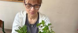 Uczestnicy warsztatów w trakcie zajęć - siedzą przy stole, poznają zioła