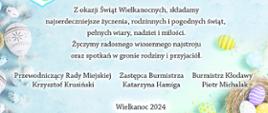 Życzenia Wielkanocne. Grafika przedstawia życzenia wielkanocne kierowane do mieszkańców Gminy Kłodawa z okazji Świąt Wielkanocnych.
