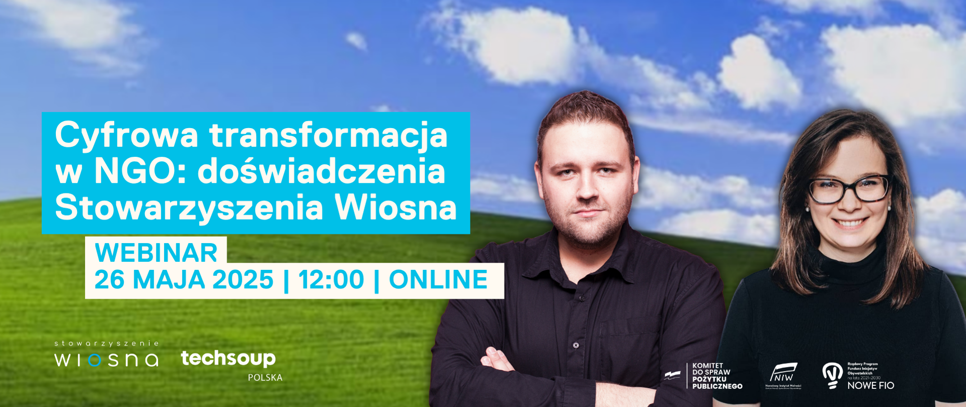 Grafika z napisem Cyfrowa transformacja w NGO: doświadczenia Stowarzyszenia Wiosna