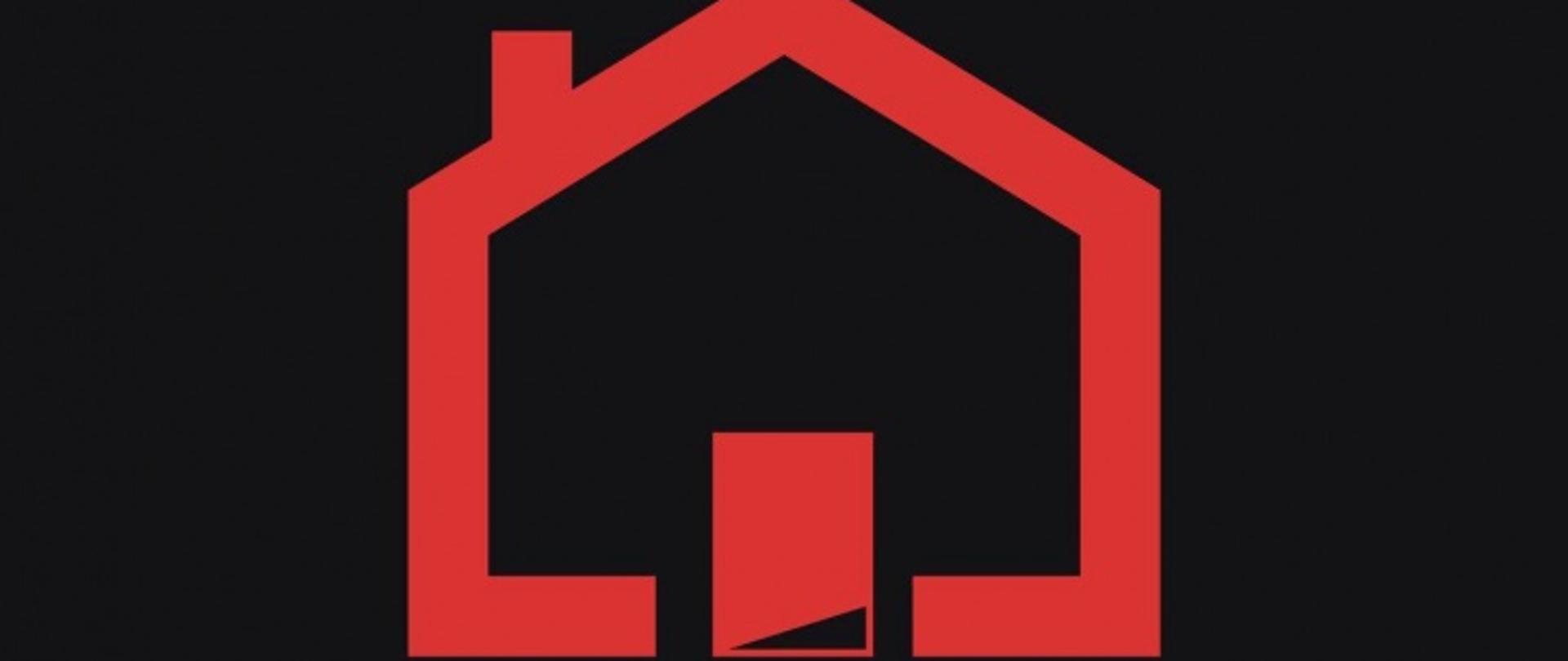 Sadza płonie. Czad zabija. Żyj. Czyść komin! Napisy na czarnym tle. Grafika przedstawiająca dom z kominem czerwonego koloru w centralnej części plakatu.