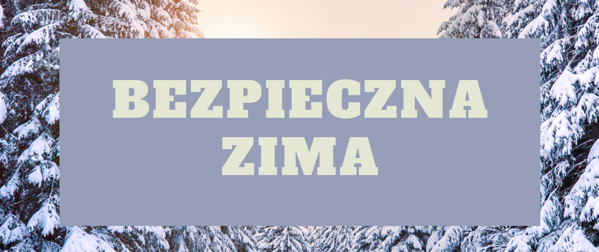 Napis bezpieczna zima w tle ośnieżone drzewa iglaste
