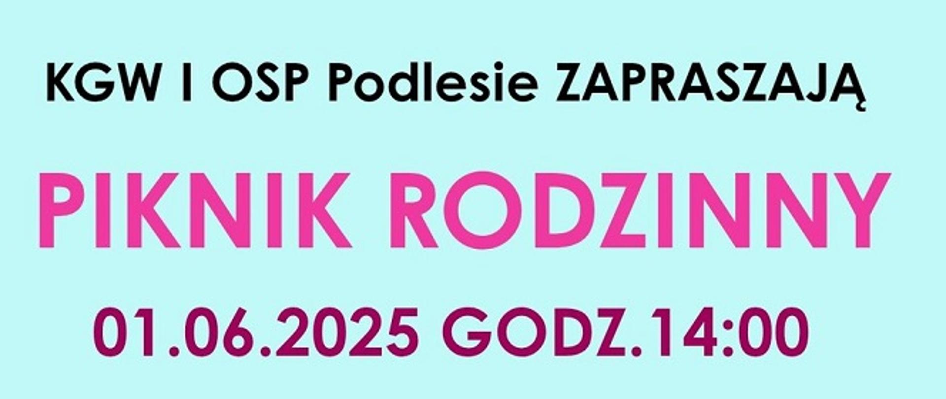 niebieskie tło czarne litery zaproszenie na piknik z lewej strony uśmiechnięta pomalowana buzia dziewczynki z lewej strony dziewczynka wisząca głową do dołu uśmiecha się 