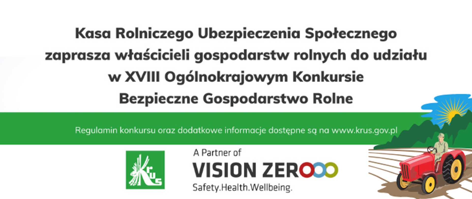 na obrazku znajduje się banner reklamowy XVIII Ogólnokrajowego Konkursu "Bezpieczne Gospodarstwo Rolne"