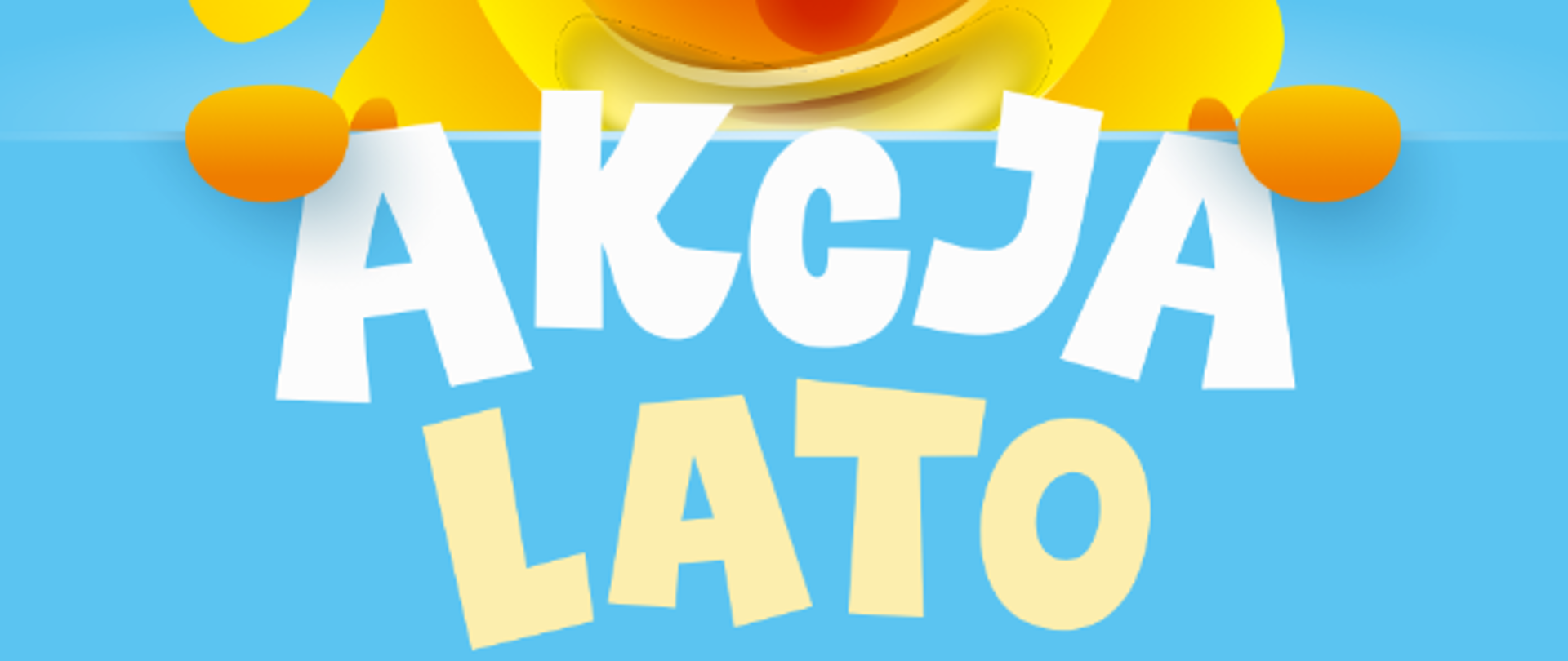 Błękitne tło, na górze grafika słońca w okularach. Na dole biało żółte napisy.