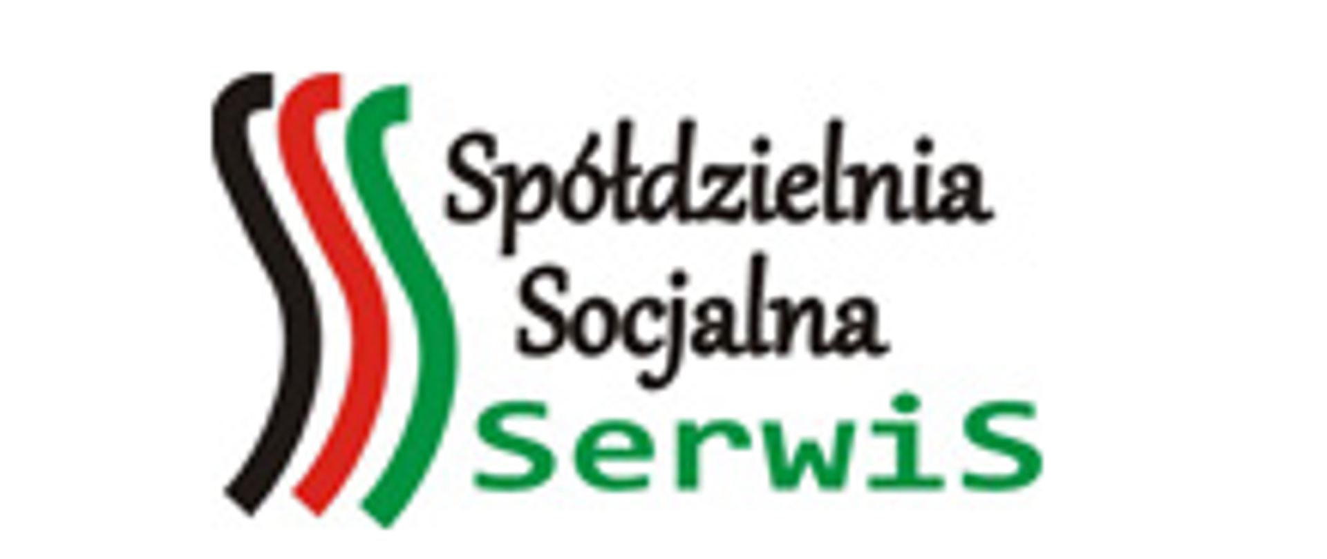 Grafika przedstawia na białym tle trzy kreski w formie pionowych fal w kolorach: czarnym, czerwonym i zielonym. Obok napis Spółdzielnia Socjalna Serwis.