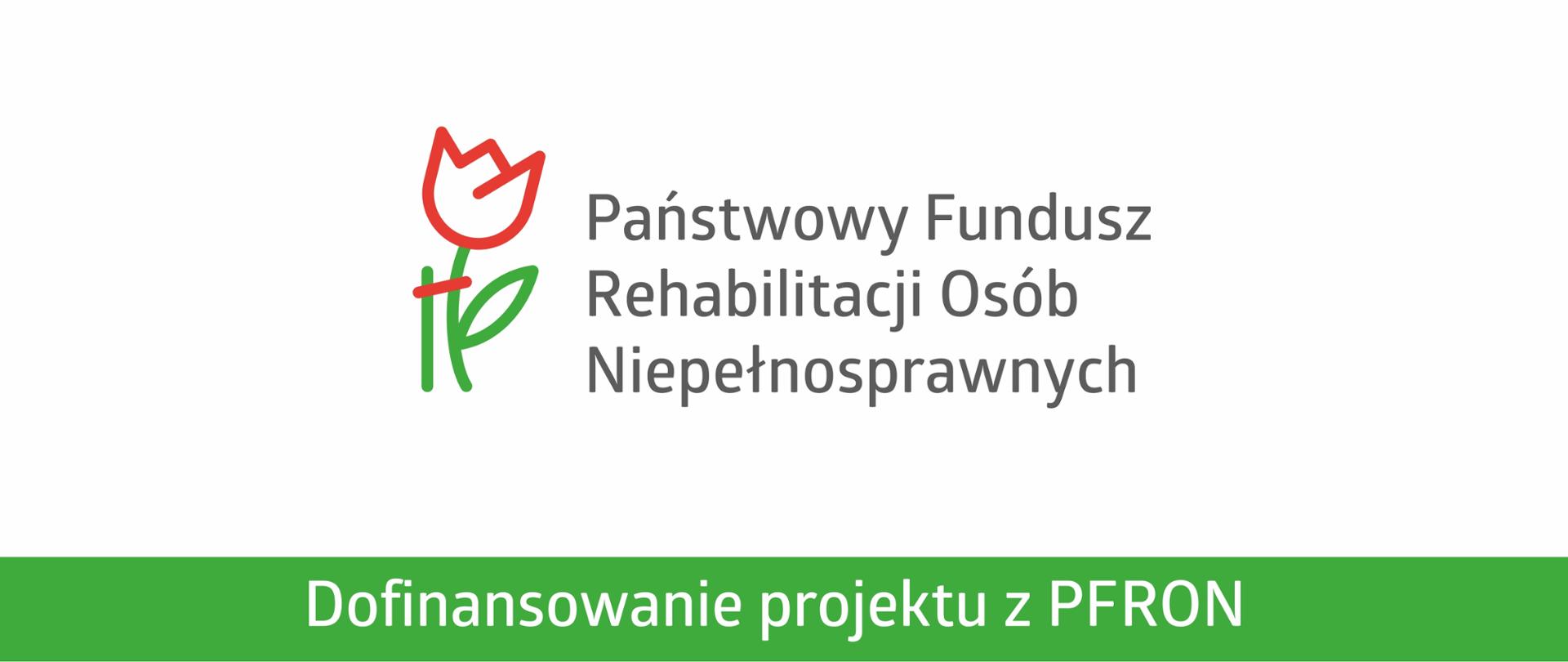 Logo Państwowego funduszu Rehabilitacji Osób Niepełnosprawnych - rysunek tulipana z łodygą i listkiem połączony z samą łodygą.