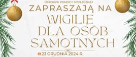 Wigilia dla samotnych - plakat - treść w tekście artykułu. Grafika świąteczna, bombki, choinka, gwiazdki