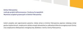 Grafika informacyjna dotycząca projektu realizowanego przez Gminę Pokrzywnica pt. „Wymiana urządzeń grzewczych w Gminie Pokrzywnica”.
