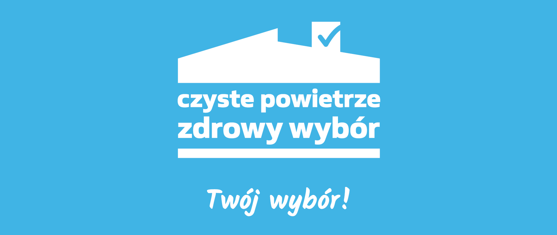 Białe logo Programu Czyste Powietrze na niebieskim tle