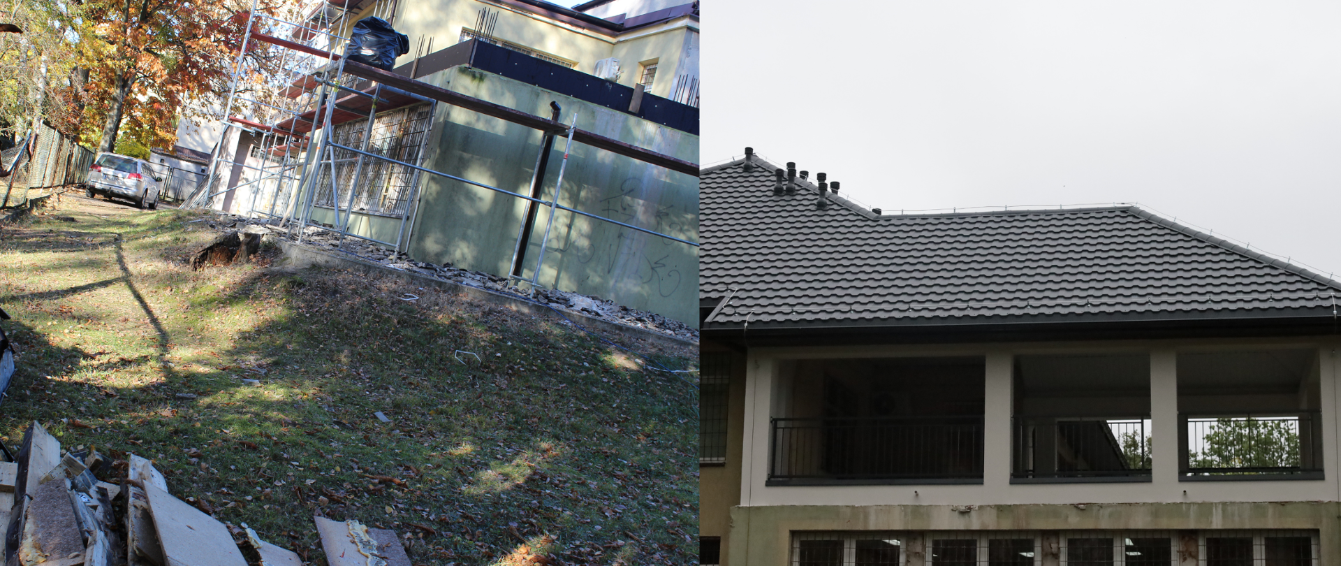 Kolaż zdjęć prezentujący efekt przed i po przebudowy