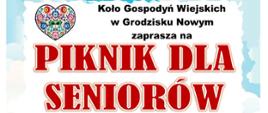 z lewej strony kolorowe serce na środku duże czerwone litery piknik dla seniorów 