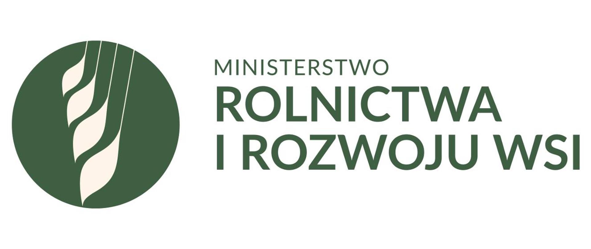 LOGO na białym tle po lewej stronie K=zielone koło z imitacją kłosów , obok zielony napis Ministerstwo Rolnictwa i Rozwoju Wsi.