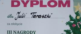 Dyplom laureatki konkursu