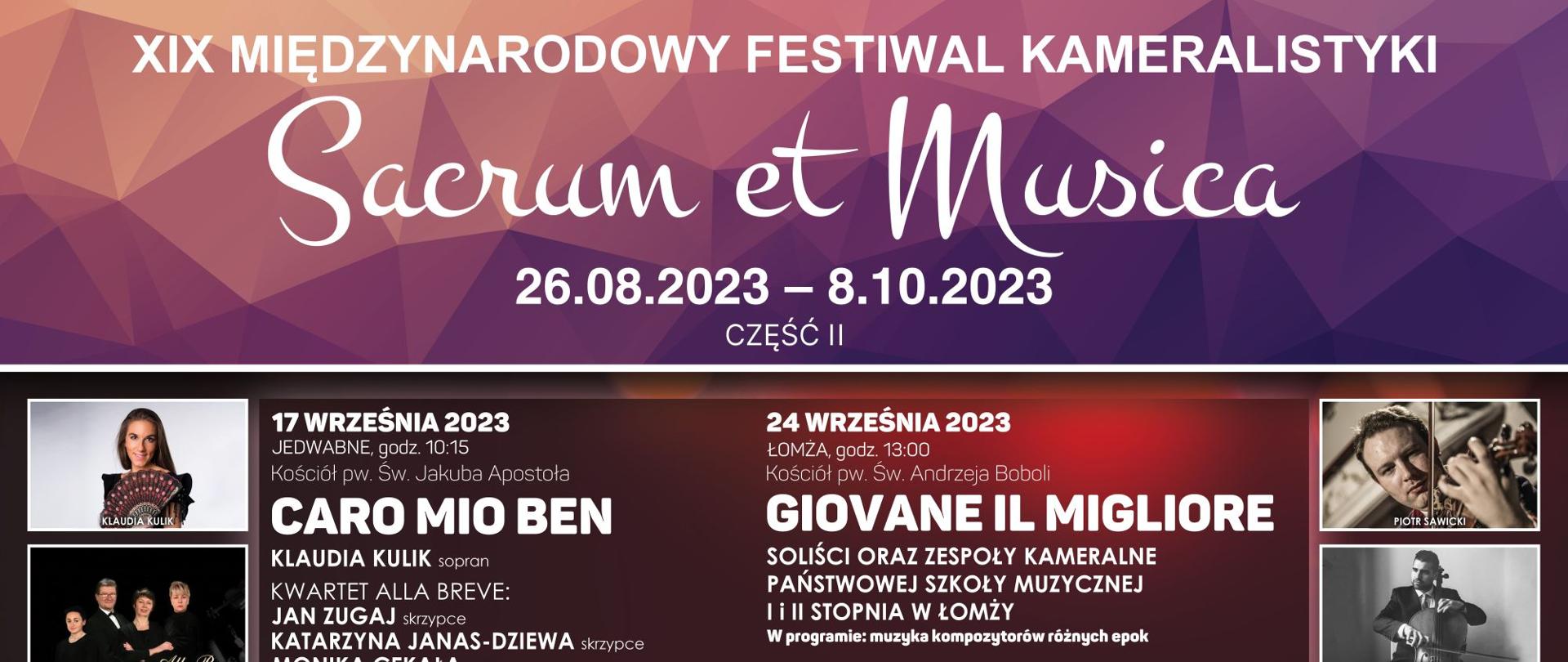 na afiszu z logotypami znajdują się wszyscy wykonawcy XIX Międzynarodowego Festiwalu Kameralistyki Sacrum et Musica 2023