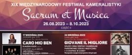 na afiszu z logotypami znajdują się wszyscy wykonawcy XIX Międzynarodowego Festiwalu Kameralistyki Sacrum et Musica 2023