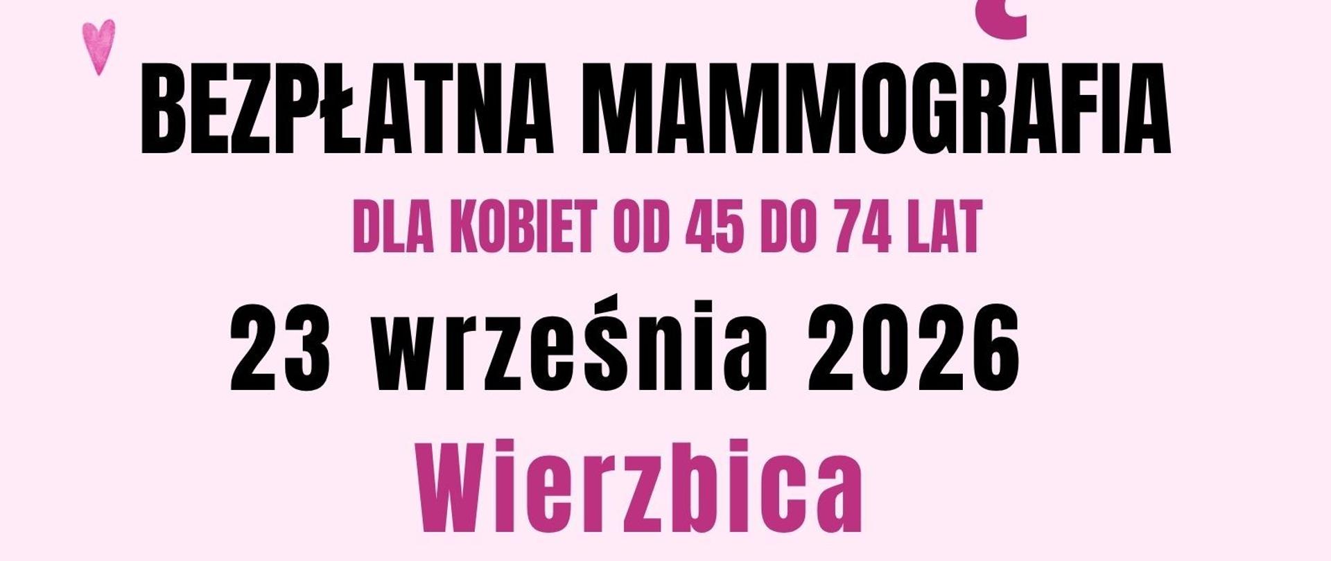 plakat informacyjny dot. bezpłatnej mammografii