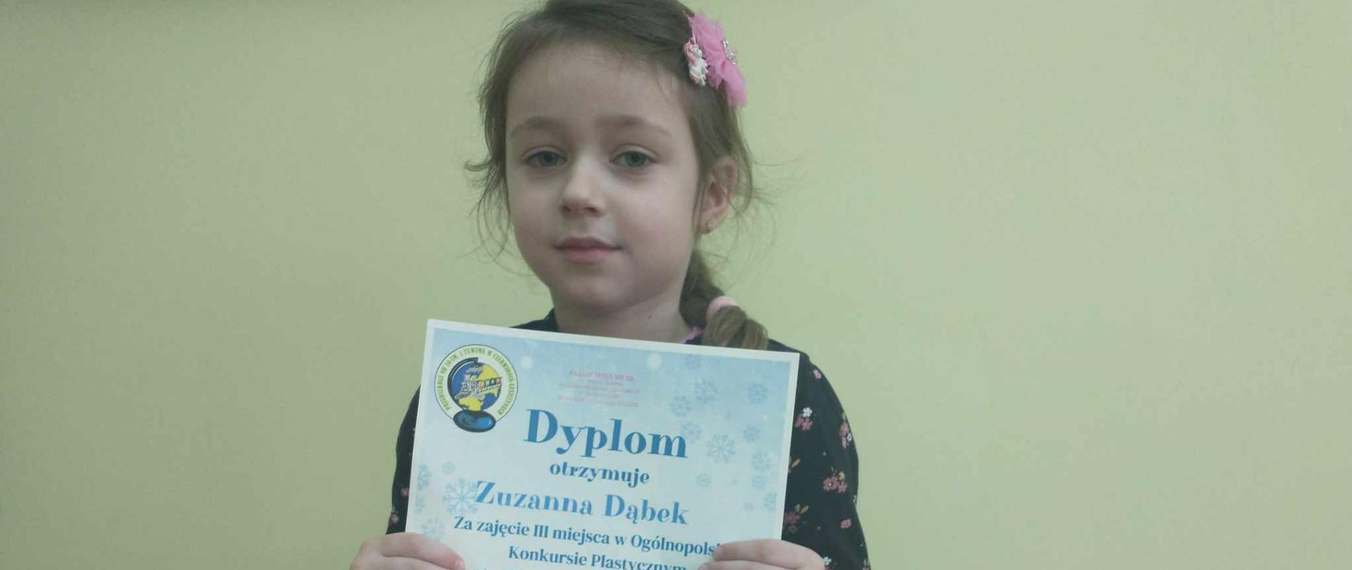 Zuzia - laureatka ogólnopolskiego konkursu plastycznego.