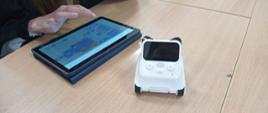 Uczniowie programują robota Codey Rocky