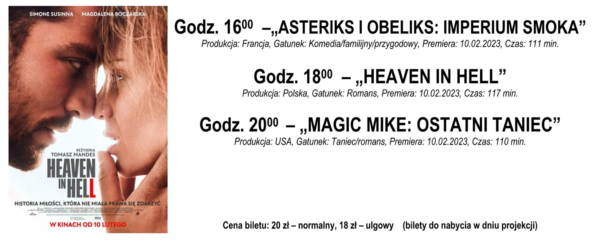 Plakat promujący wydarzenie: na białym tle nazwy filmów i termin projekcji