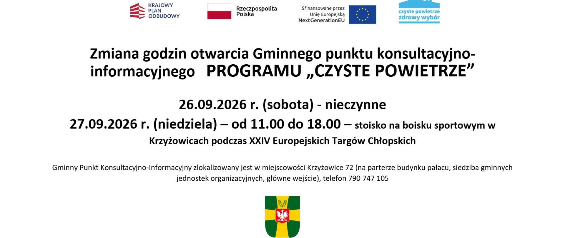 Zmiana godzin otwarcia punktu konsultacyjno-informacyjnego IX 2026