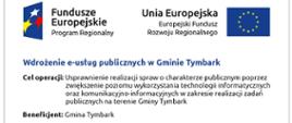 Tablica wdrożenie e-usług publicznych w Gminie Tymbark