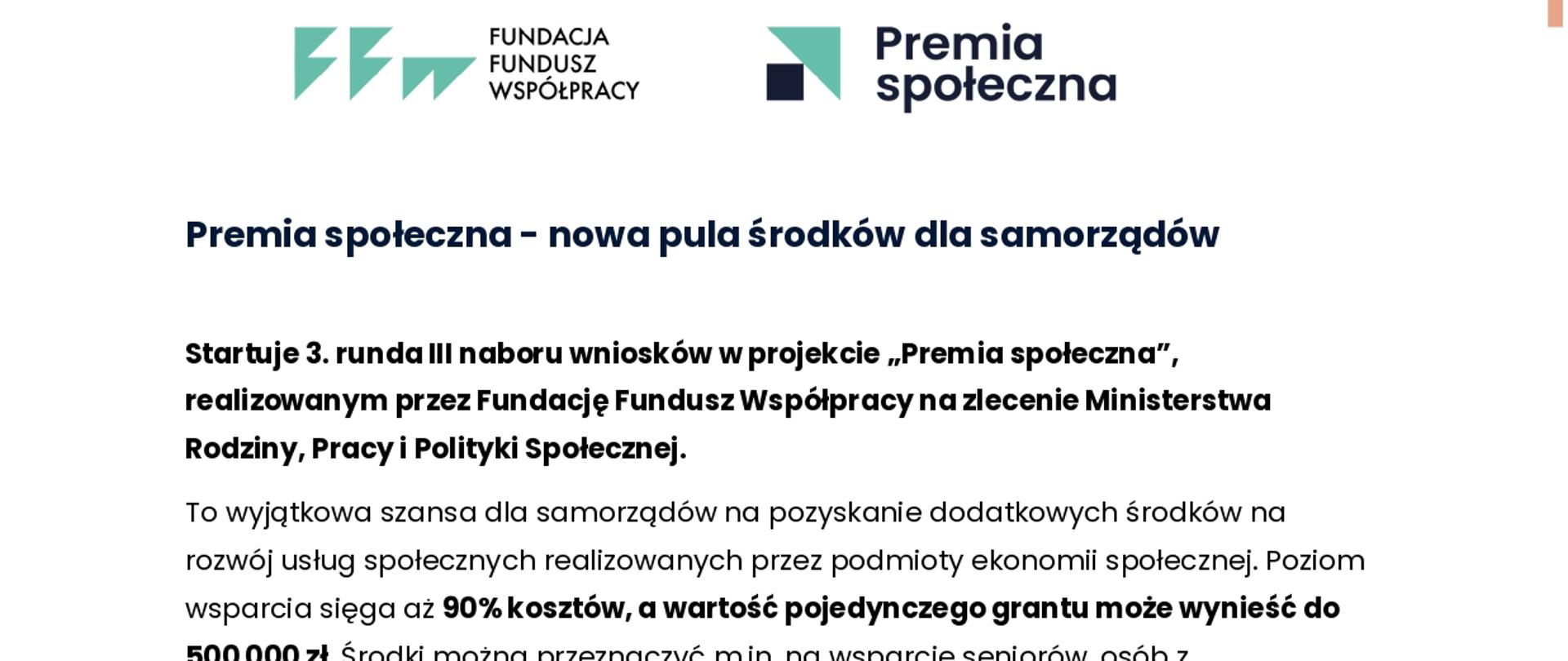 Ulotka informacyjna III runda programu Premia społeczna