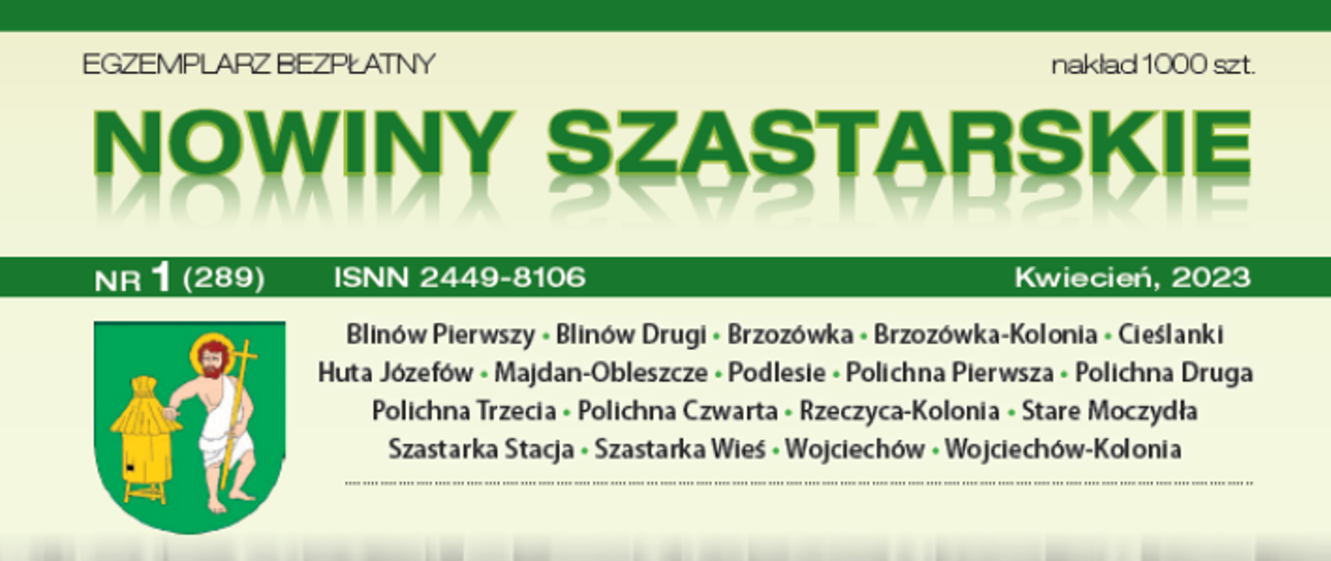 Zdjęcie przedstawia tytułową stronę gazetki o tytule "Nowiny Szastarskie" widzimy na niej grupę dzieci trzymających w ręce palmy