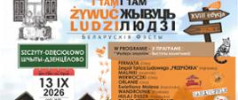 Na tle grafiki przedstawiającej drewniane domy umieszczono informacje o wydarzeniu, zawarte w artykule