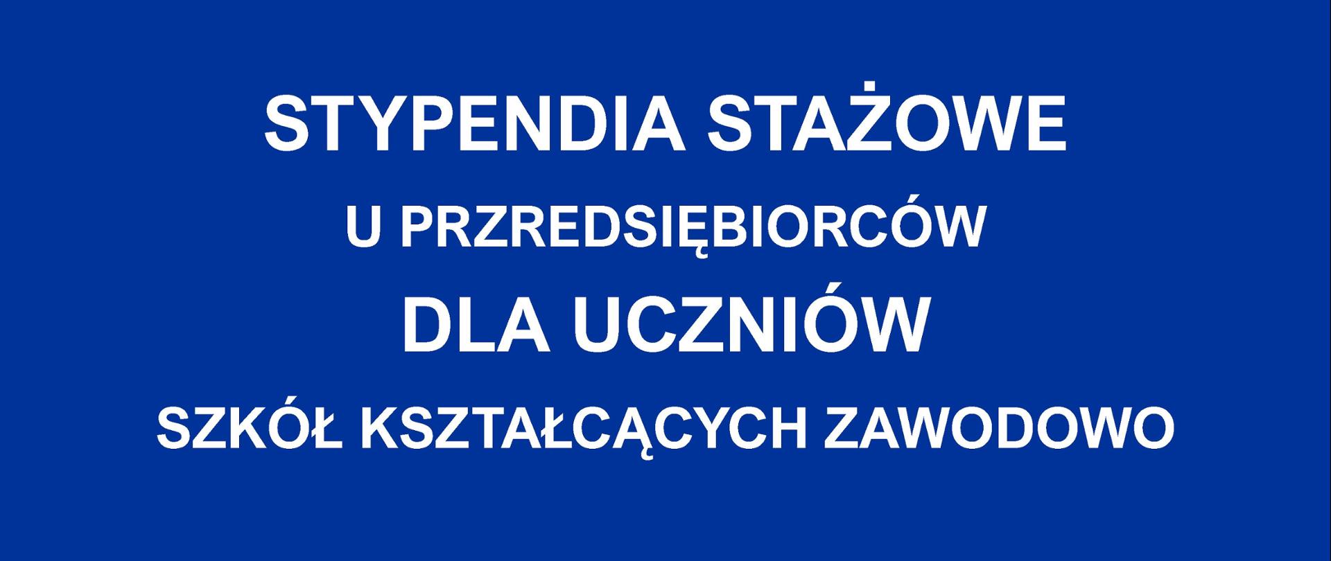 Grafika z napisem Stypendia stażowe u przedsiębiorców dla uczniów szkół kształcących zawodowo