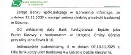 Informacja Banku Spółdzielczego w Garwolinie