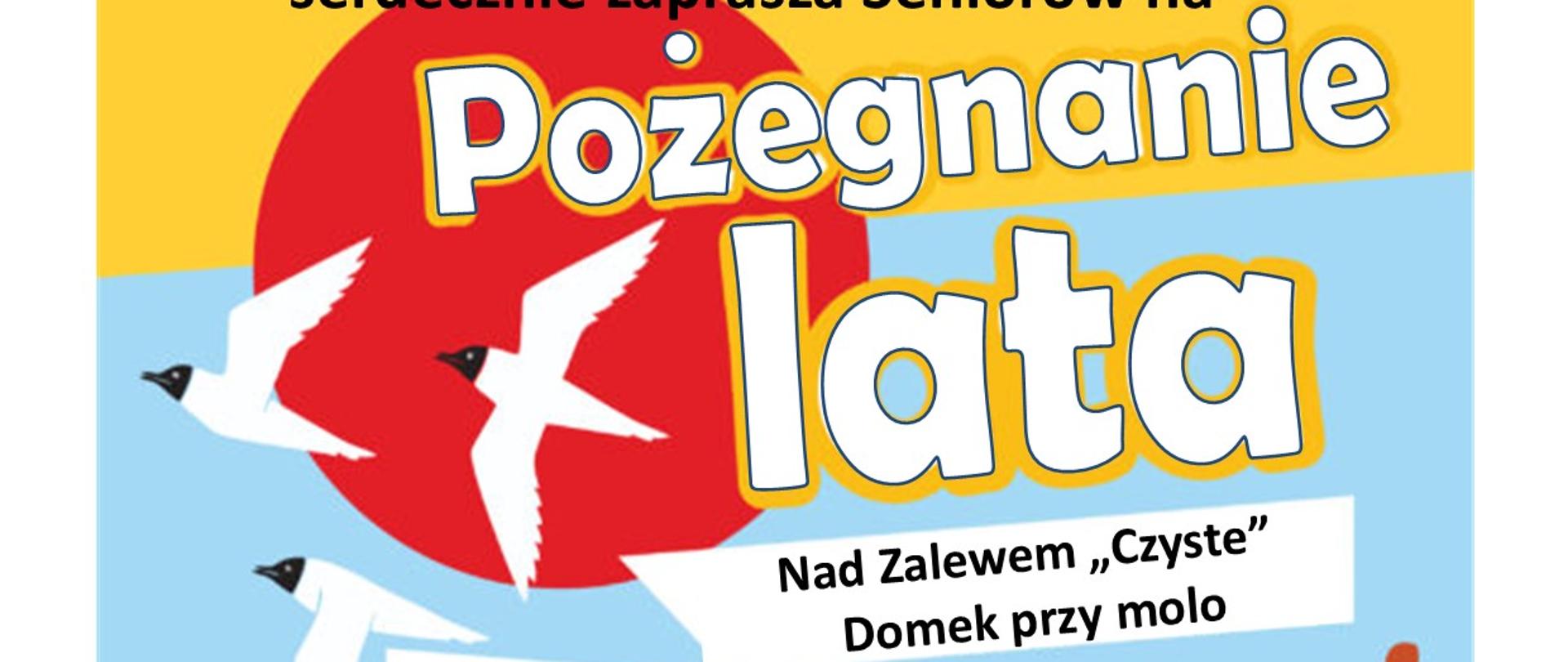 plakat w odcieniach niebieskich pożegnanie lata na górze trzy fruwające ptaki 