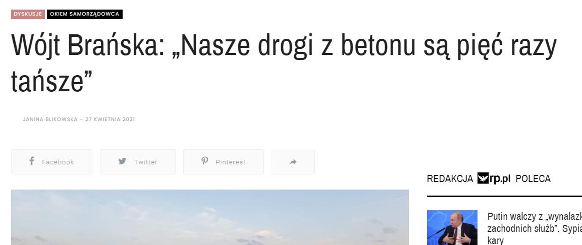Wycinek artykułu o Gminie Brańsk z portalu rp.pl