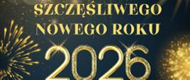 grafika z motywami fajerwerków oraz życzenia noworoczne