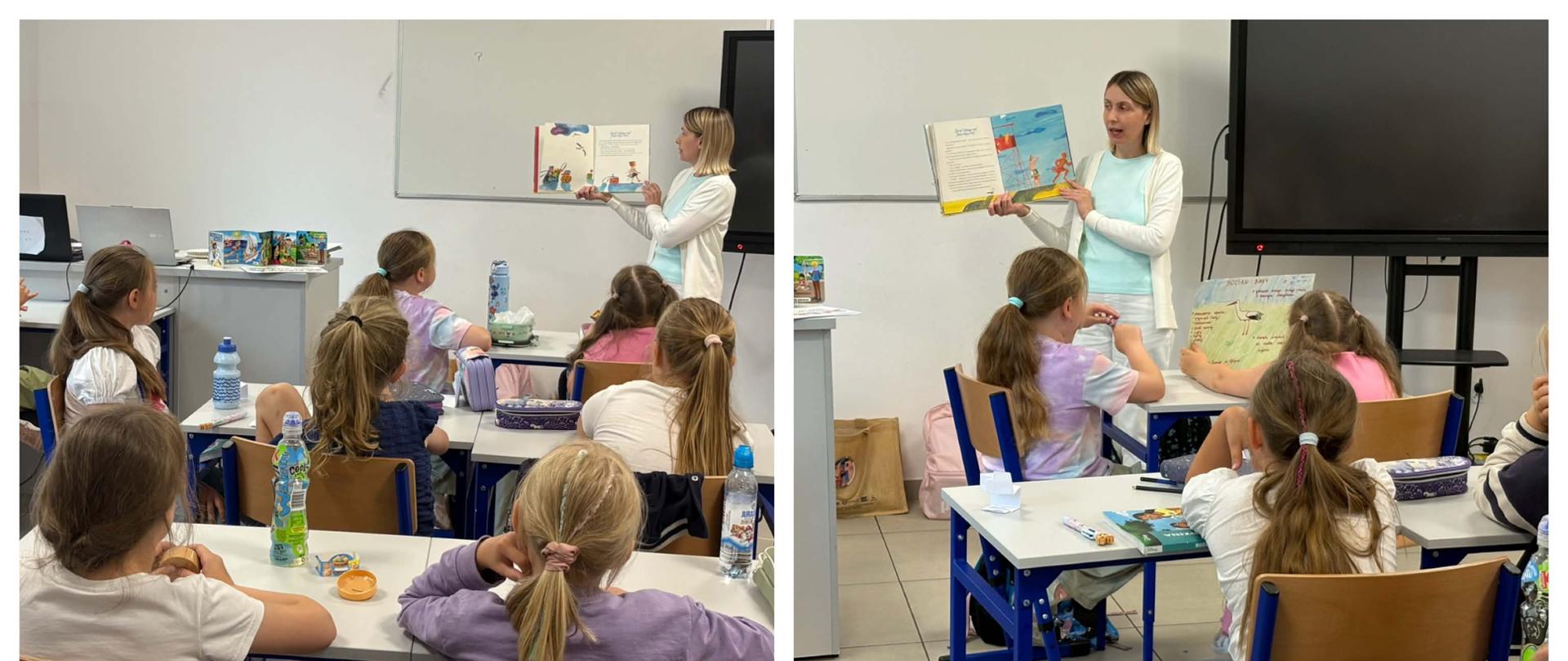 Pola na plaży - czytanie książki przez Panią Agnieszkę