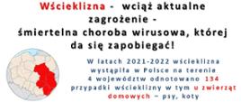 Plakat informujący o występowaniu zagrożenia wścieklizną. 