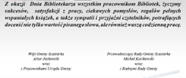 Zdjęcie przedstawia życzenia z okazji Dnia Bibliotekarza.