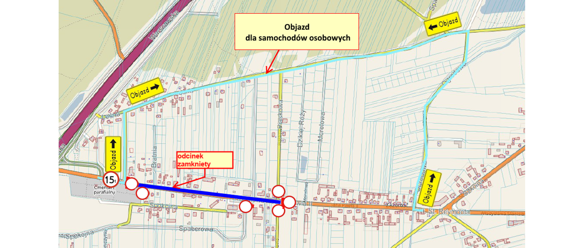 Mapa objazdu Niegów