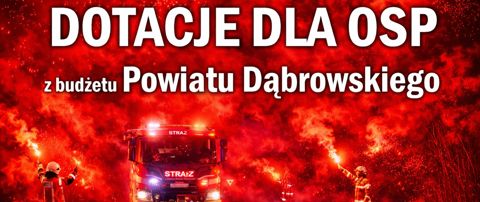 Grafika informująca o dotacjach dla OSP z budżetu Powiatu Dąbrowskiego