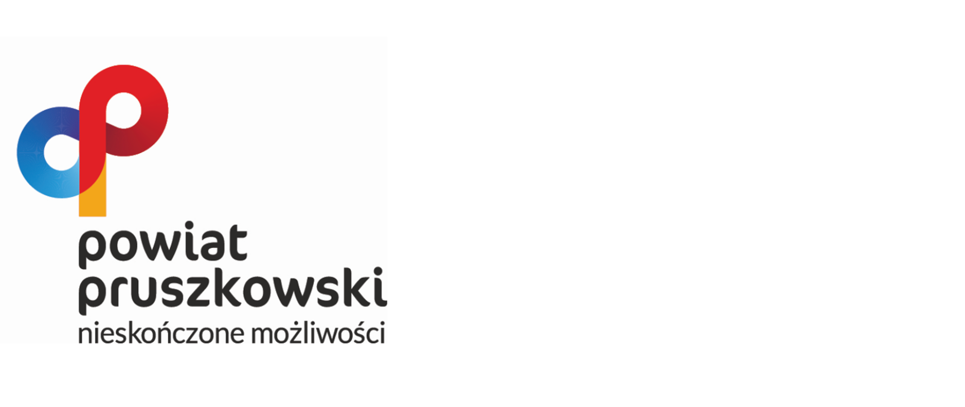 logo powiatu pruszkowskiego napis powiat pruszkowski nieskończone możliwości i kolorowe dwie litery p 