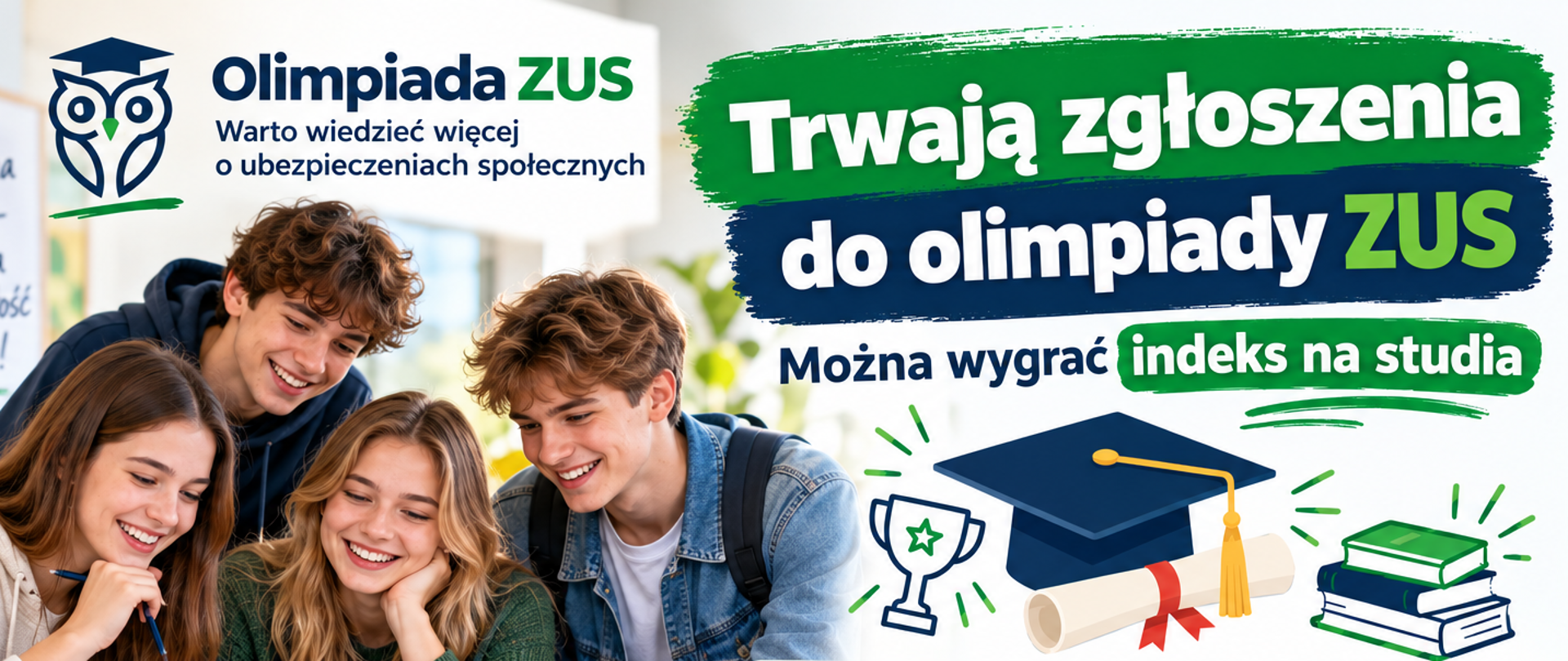 Do 23 października szkoły ponadpodstawowe mogą zgłaszać uczniów do olimpiady ZUS „Warto wiedzieć więcej o ubezpieczeniach społecznych”. Na zwycięzców czekają nie tylko atrakcyjne nagrody rzeczowe, ale także indeksy na studia oraz dodatkowe punkty w rekrutacji na wiele uczelni wyższych.