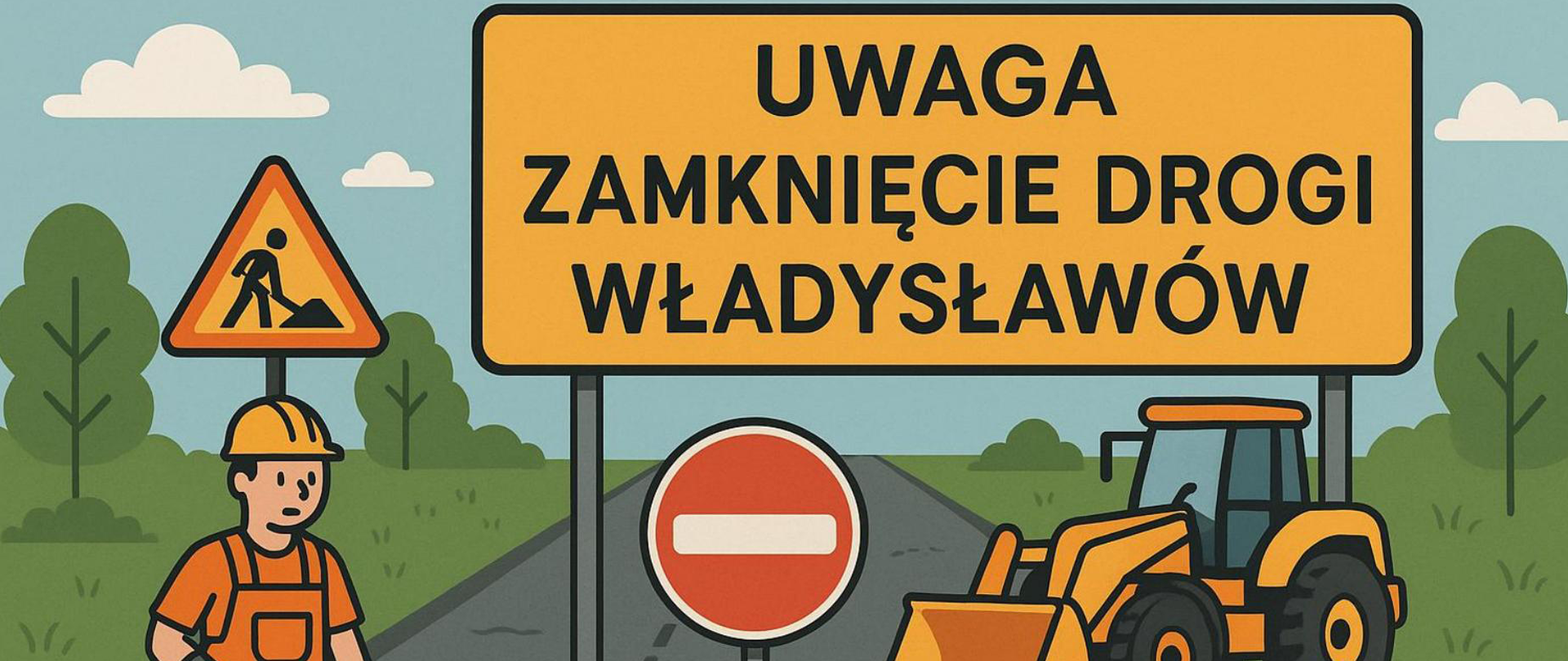 Grafika informująca o zamknięciu drogi w miejscowości Władysławów