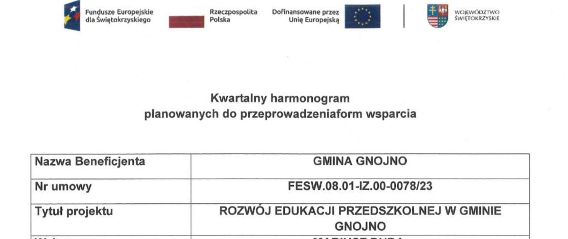 Harmonogram zajęć dodatkowych