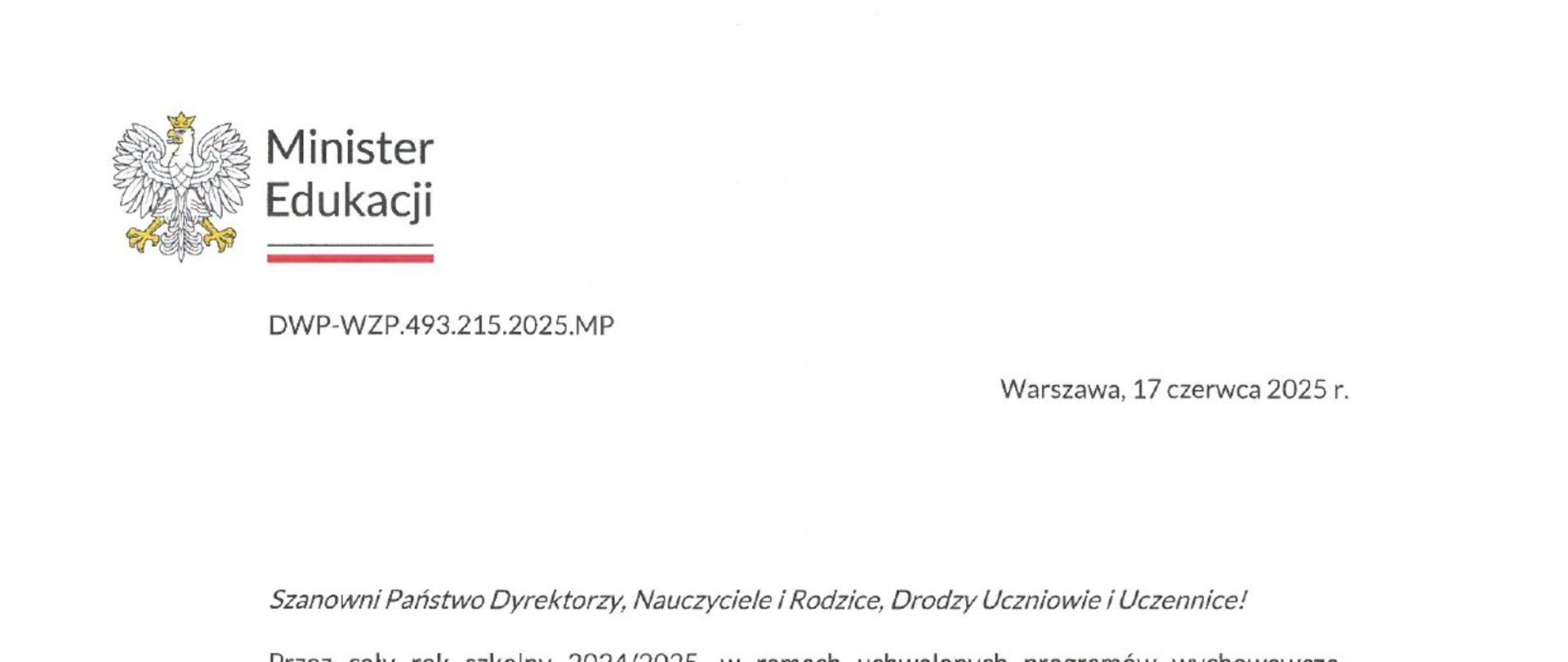 Podpisany przez P. Minister List 